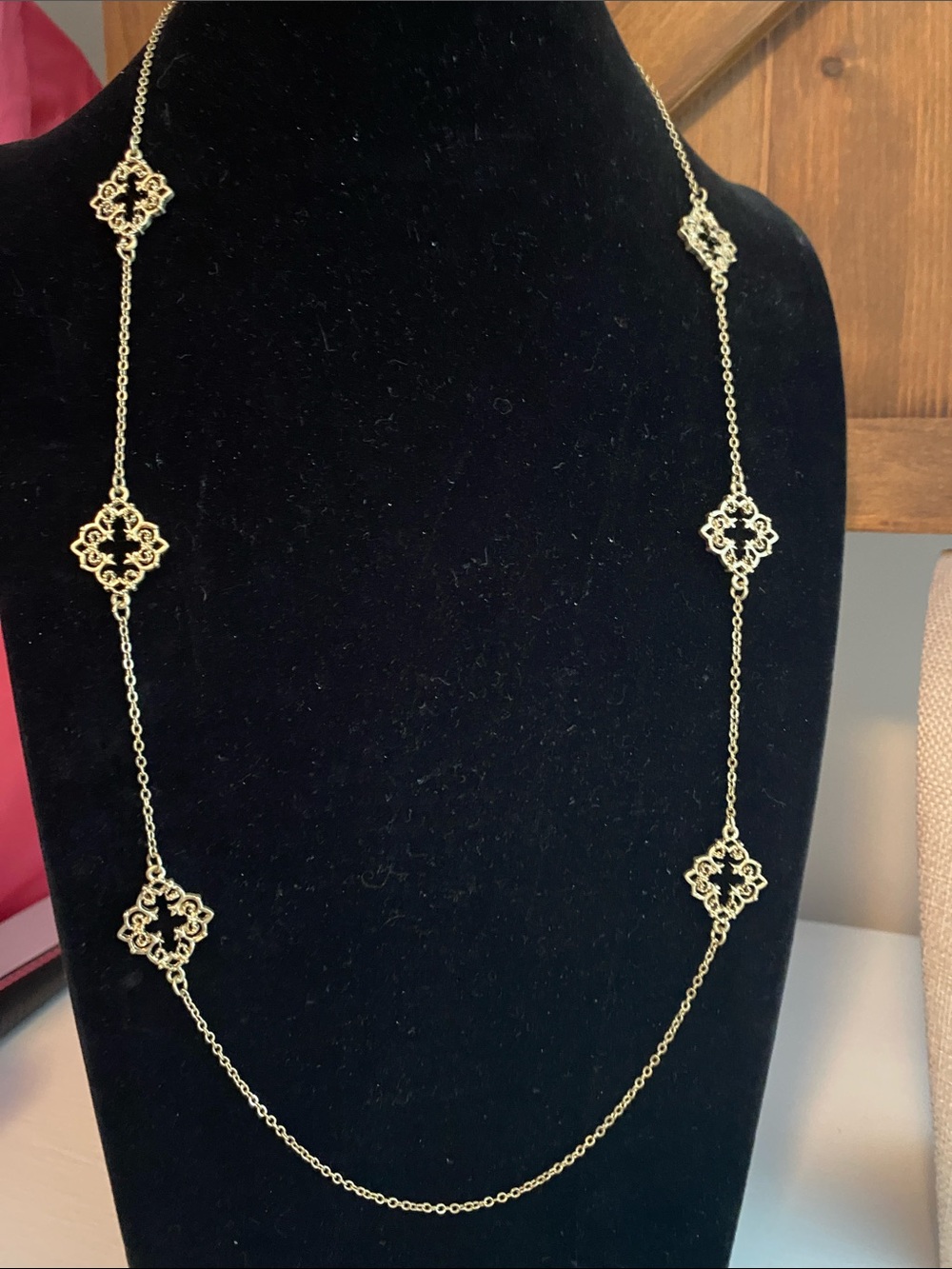 VTG Gold Floral Link Filigree Layering Necklace